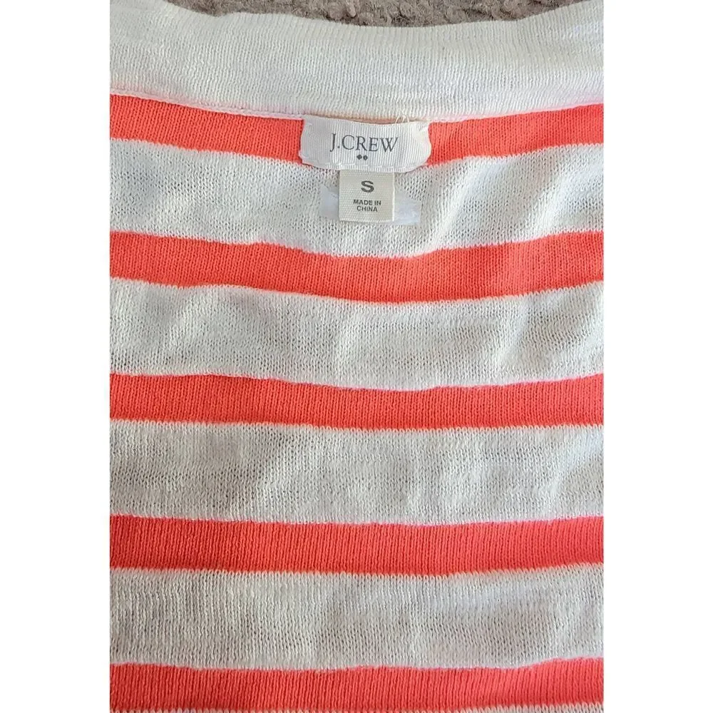 J. Crew Sweater Cardigan Women's Small Orange Cream Striped Long Sleeve Cotton